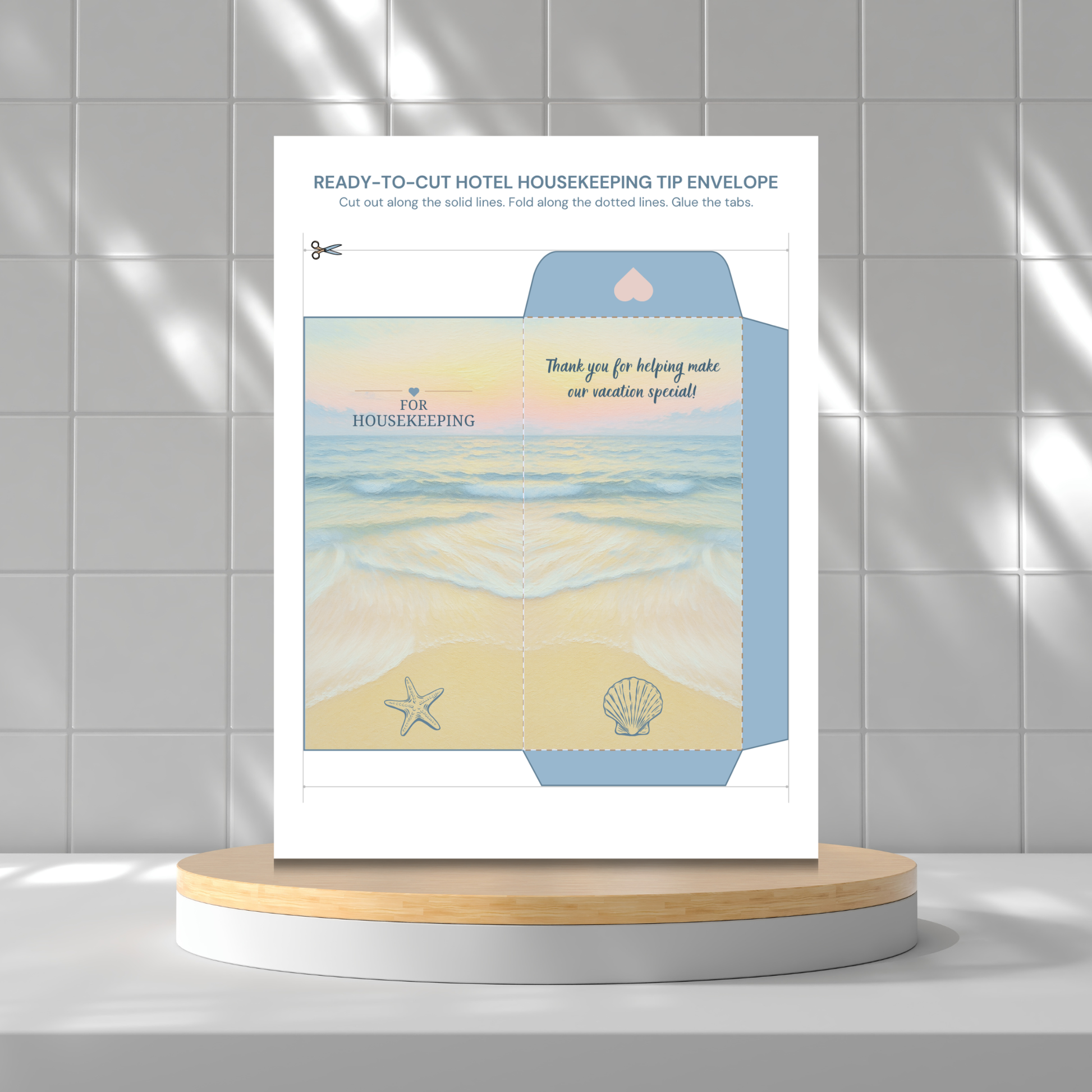 Printable bundle of 10 hotel housekeeping tip envelopes featuring botanical, minimalist, floral, beach, mountain lodge, family travel, luxury gold, heartfelt gratitude, and holiday-themed printable money holders for hotel staff appreciation.