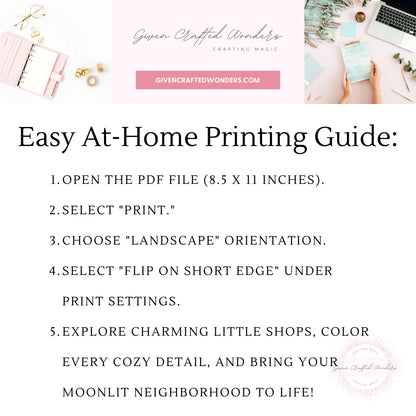 Tiny Shops After Dark Printable Coloring Book | Cozy Storefronts | 20 Pages + PDFs & PNGs