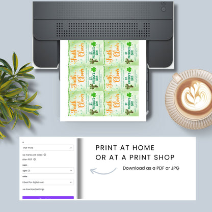 A beautifully designed Christian St. Patrick’s Day printable gift tag featuring a Celtic cross, shamrocks, and a religious blessing. The tags are 2.5 x 3.5 inches, laid out on an 8.5 x 11-inch sheet, 8 per page. Available as a printable PDF and an editable Canva template for personalization.