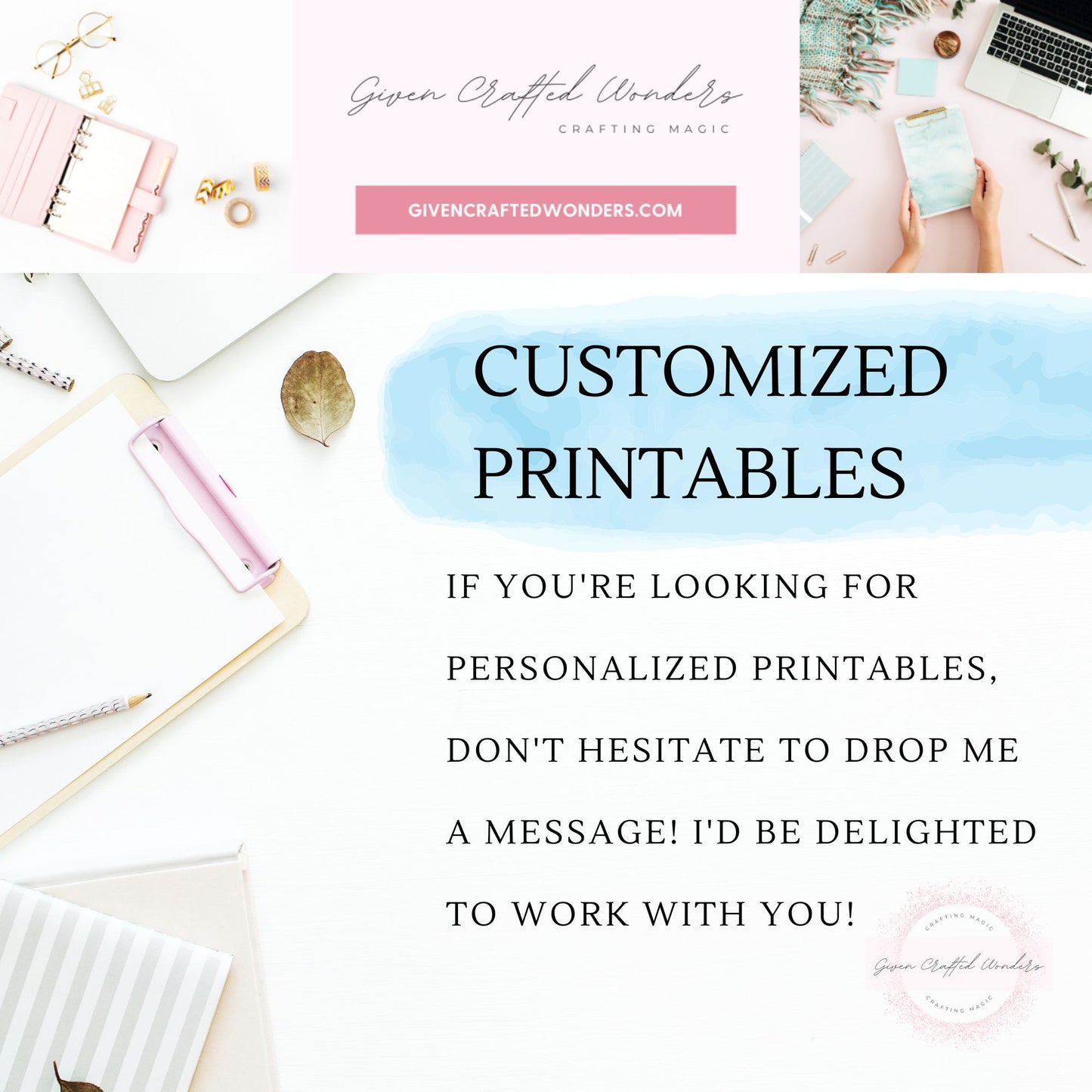 Note about customized printables by Given Crafted Wonders