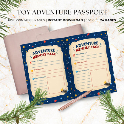 Printable adventure journal for kids featuring Adventure Memory pages with writing prompts, favorite moments, and space for drawings or photos.