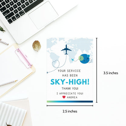 Printable aviation thank you gift tags in cool blue and teal tones with airplane design, created for flight crew appreciation gifts.