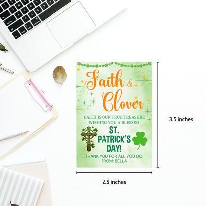 A beautifully designed Christian St. Patrick’s Day printable gift tag featuring a Celtic cross, shamrocks, and a religious blessing. The tags are 2.5 x 3.5 inches, laid out on an 8.5 x 11-inch sheet, 8 per page. Available as a printable PDF and an editable Canva template for personalization.