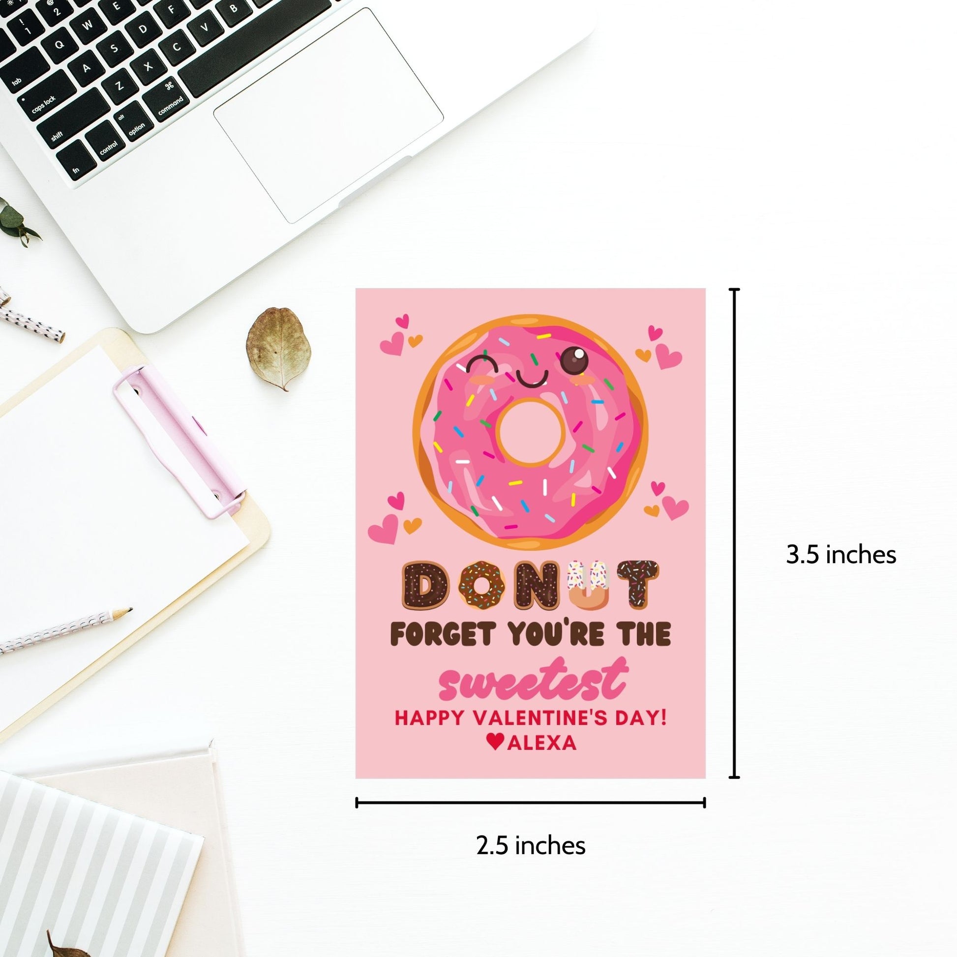 Cute printable and editable donut-themed Valentine’s Day gift tags featuring the message "Donut Forget You’re the Sweetest!" Perfect for pairing with a donut or treat for teachers, employees, students, and coworkers.