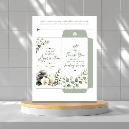 Printable Spa Therapist Tip Envelopes Bundle | 10 Elegant Spa Thank You Money Holders | Massage Therapist Appreciation Gift | Instant Download PDF