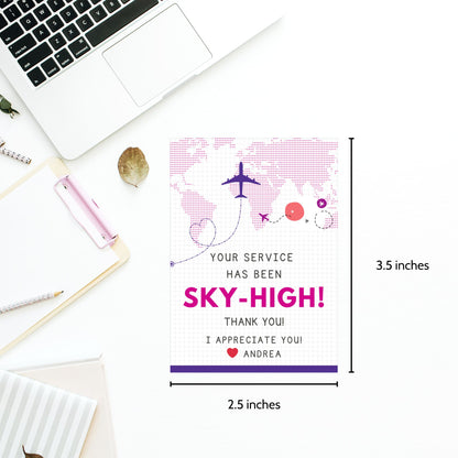 Printable tropical aviation thank you gift tags with airplane illustration and island-inspired colors, designed for flight crew appreciation gifts.