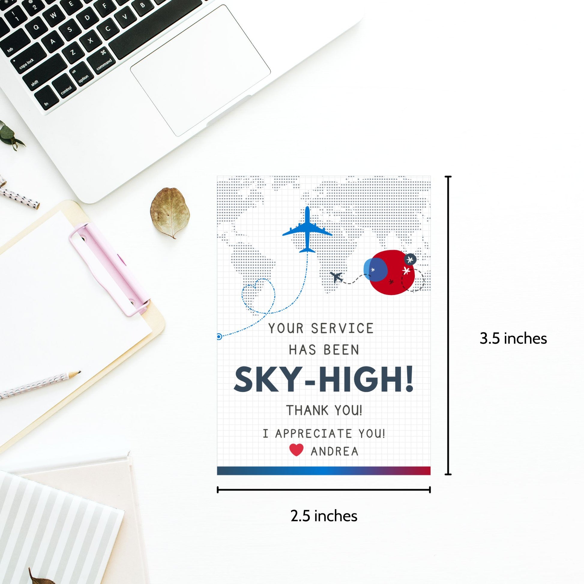 Printable aviation thank you gift tags in red, white, and blue colors with airplane design, ideal for flight crew appreciation gifts.