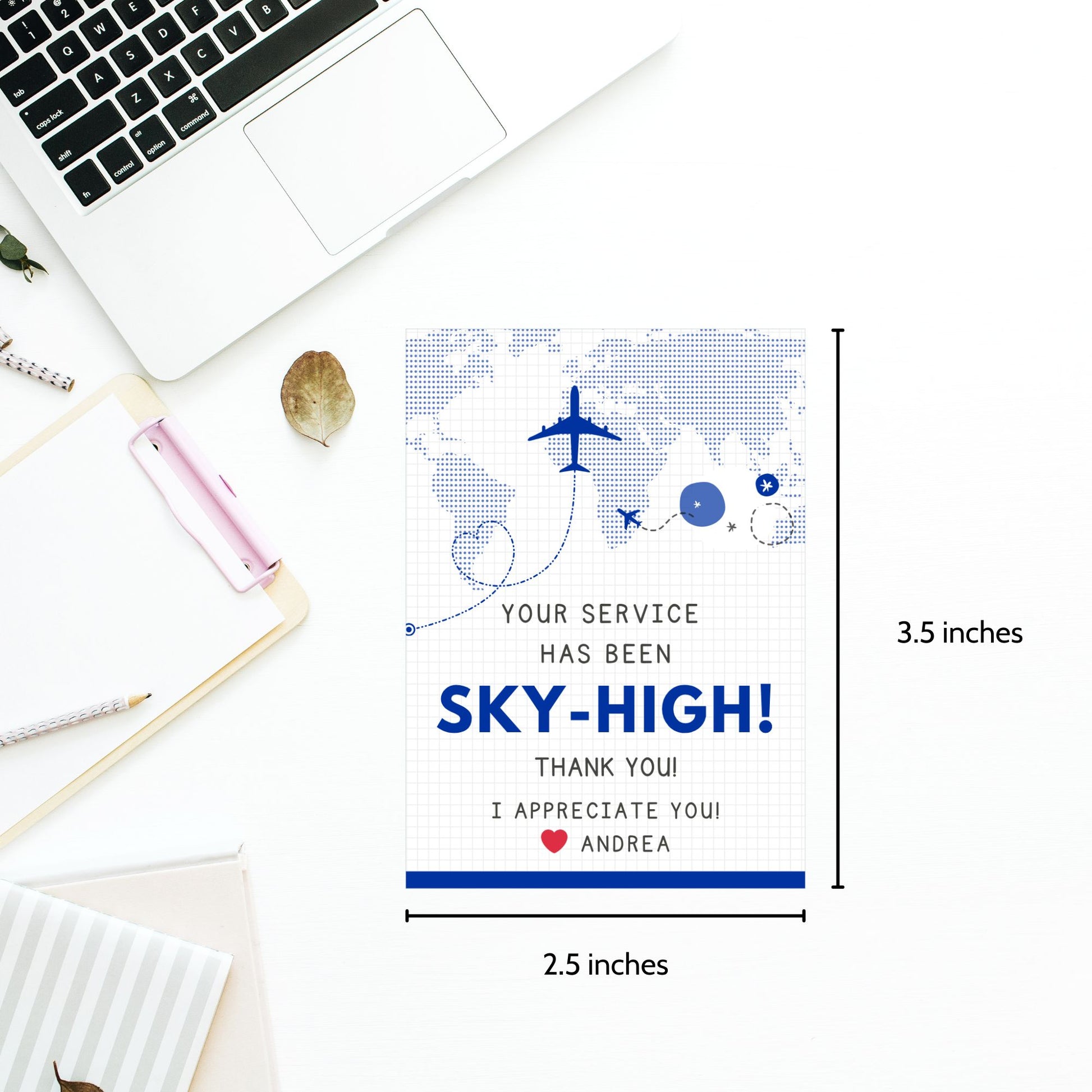 Printable aviation thank you gift tags in classic blue and white with airplane design, ideal for flight crew appreciation gifts.