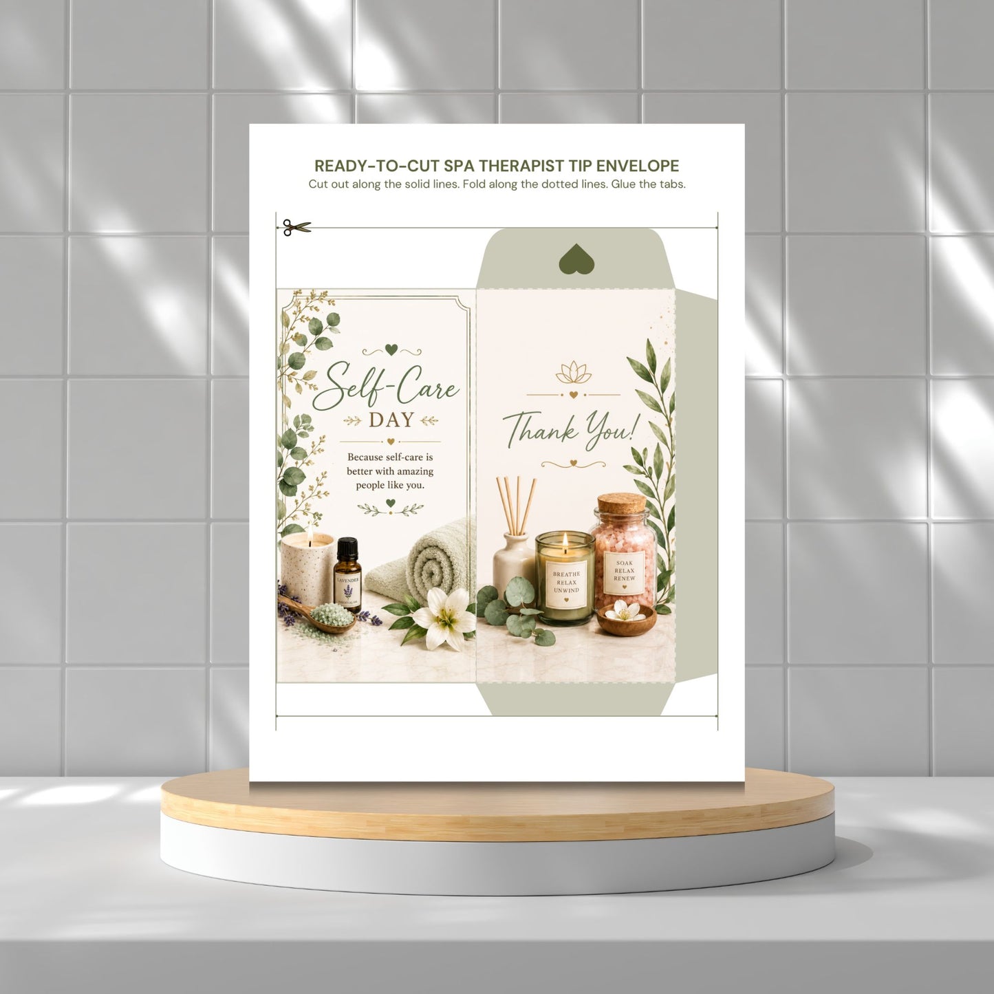 Printable Spa Therapist Tip Envelopes Bundle | 10 Elegant Spa Thank You Money Holders | Massage Therapist Appreciation Gift | Instant Download PDF