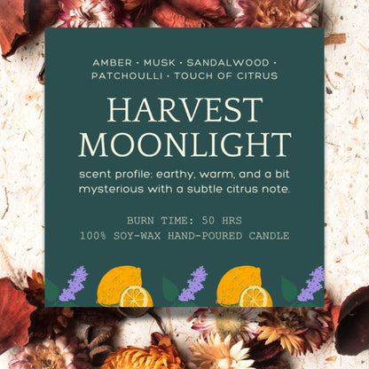 A set of 10 editable Fall-themed candle labels featuring autumn-inspired designs and scents, perfect for adding a personal touch to your candles. The labels are 2.75 inches square and come with a link to a customizable Canva template.