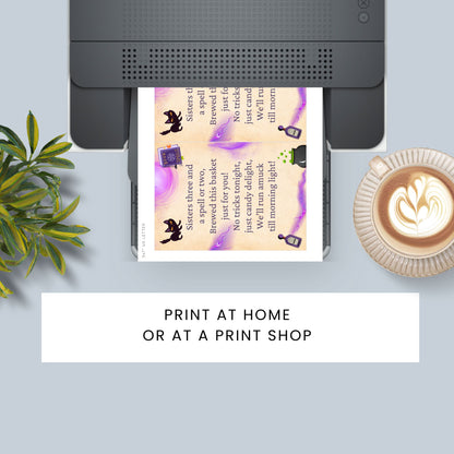 Printer with a printed card, plant, and coffee cup on a light blue background