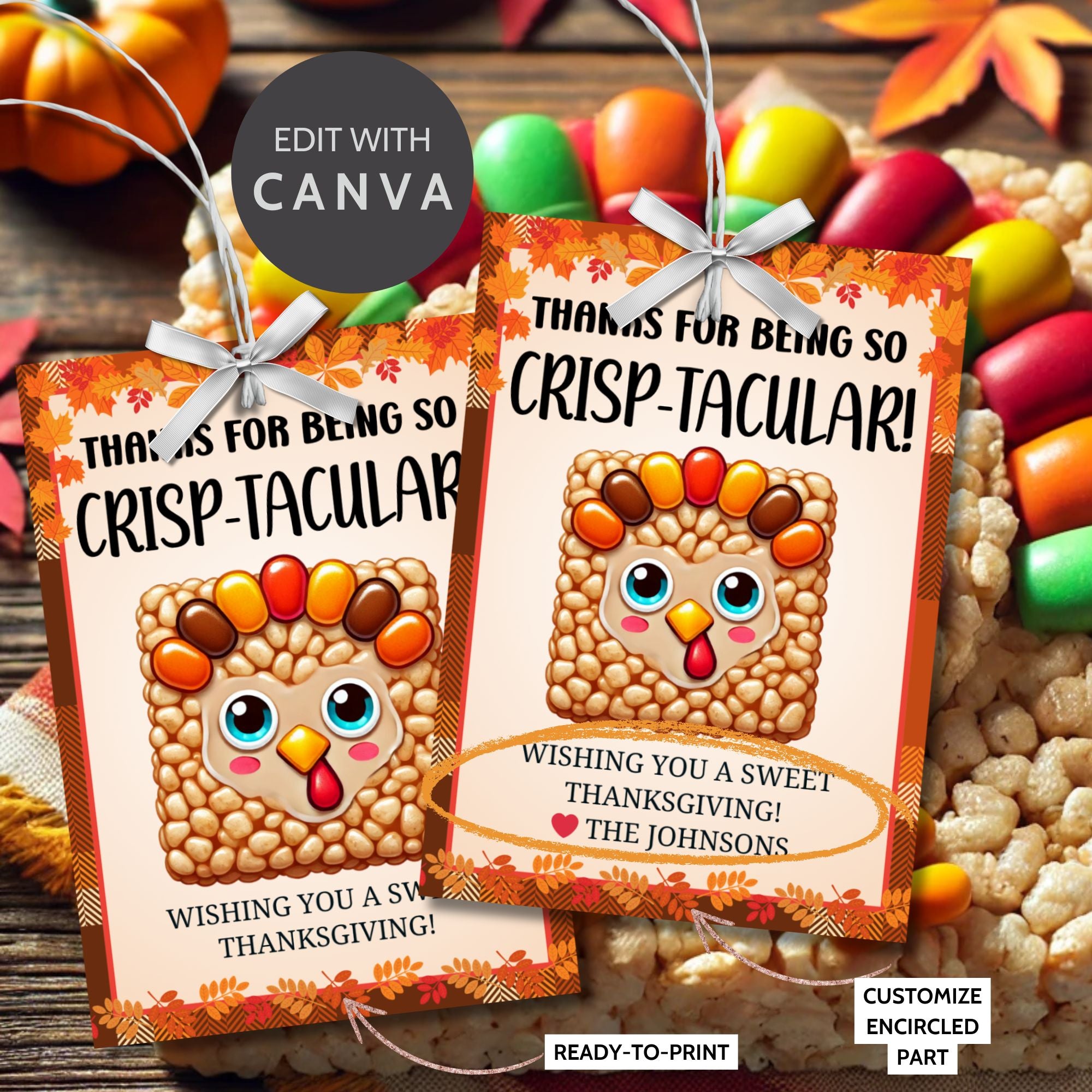 Printable & Editable Rice Krispie Crispy Thanksgiving Gift Tags – Than ...