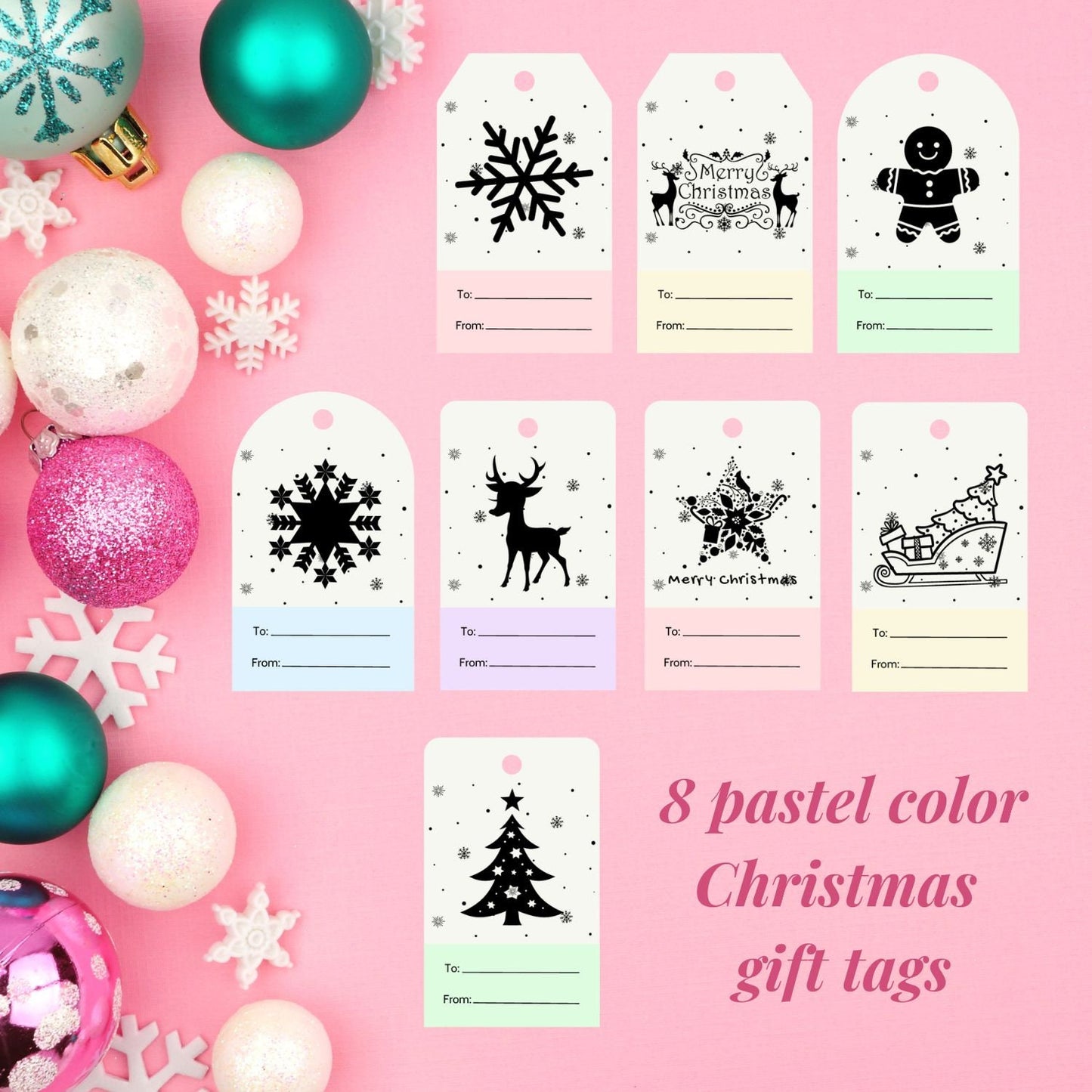 Pastel Color Christmas Gift Tags - Set of 8 Soft and Sweet Holiday Gift Labels