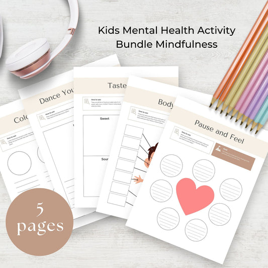 Kids Mental Health Activity Bundle - Printable Mindfulness Cards for Children, Set of 5