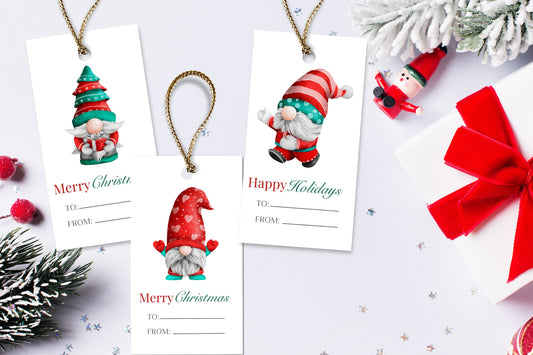 Festive Gnomes Christmas Gift Tags - Set of 8 Printable Tags for Unique and Memorable Holiday Gifting