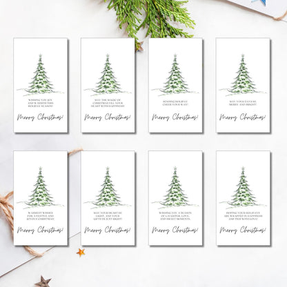 Elegant Minimalist Green Tree Christmas Gift Tags - Set of 8 Printable Tags for Stylish and Festive Holiday Giving