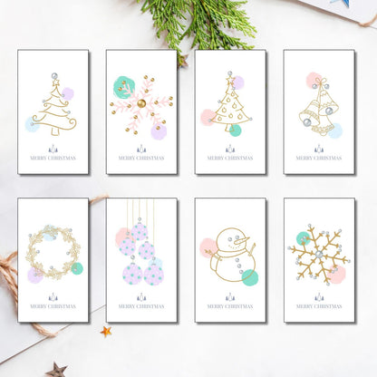 Elegant Line Art Pastels Christmas Gift Tags - Set of 8 Tags to Add a Touch of Luxury to Your Presents