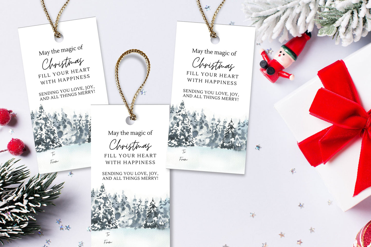 Minimalist Winter Blue Watercolor Christmas Gift Tags - Set of 8 Printable Tags for Stylish and Consistent Holiday Presentations