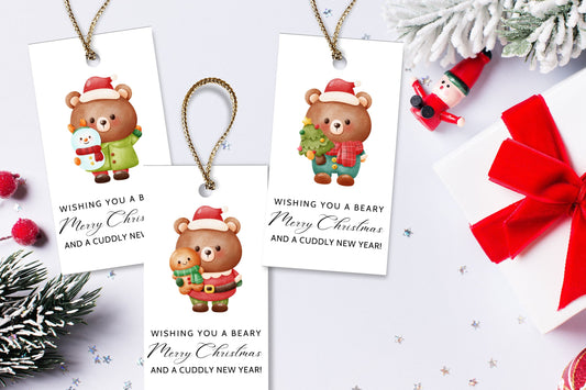 Adorable & Cuddly Christmas Bear Gift Tags, Stuffed Toy Gift, Set of 8 Printable Tags for a Cute and Festive Holiday Touch