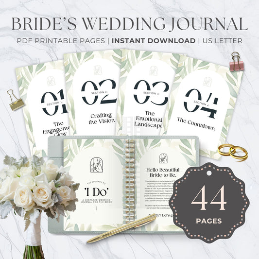 All-in-One Bride&#39;s Wedding Journal - 44 Pages for Print or Digital Use, Perfect for Capturing Every Wedding Detail