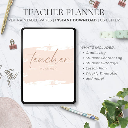 Comprehensive Printable Teacher Planner - 13 Pages of Organizational Tools and Resources for Educators, Ideal for Classroom Efficiency