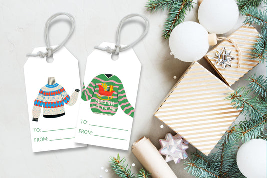 Ugly Sweater Christmas Tags - Set of 8 Festive and Fun Holiday Gift Tags