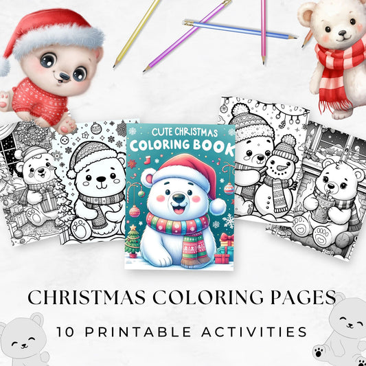 Christmas Coloring Pages | Printable Christmas Coloring Book | Polar Bear Coloring Pages | Printable Coloring Pages | Digital Download