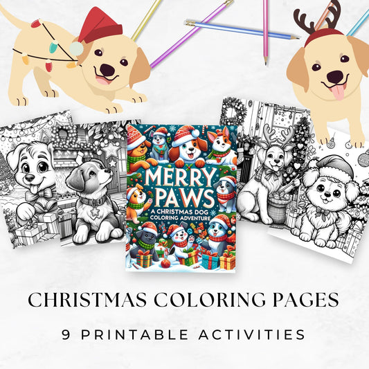 Christmas Coloring Pages | Printable Christmas Coloring Book | Dog Coloring Pages | Printable Coloring Pages | Digital Download