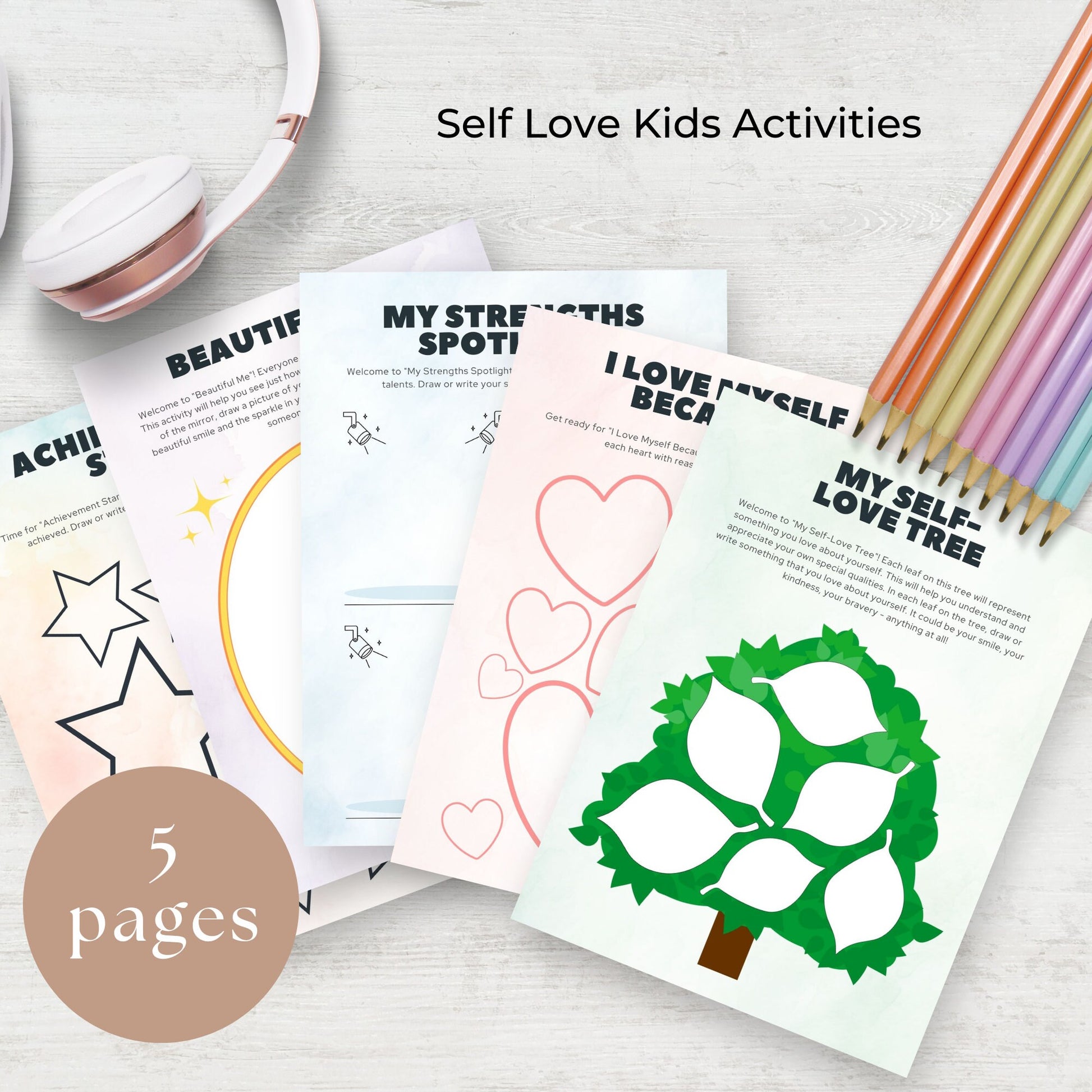 Empowering Self-Love - Printable Set of 5 Cards for Boosting Kids Confidence and Positivity