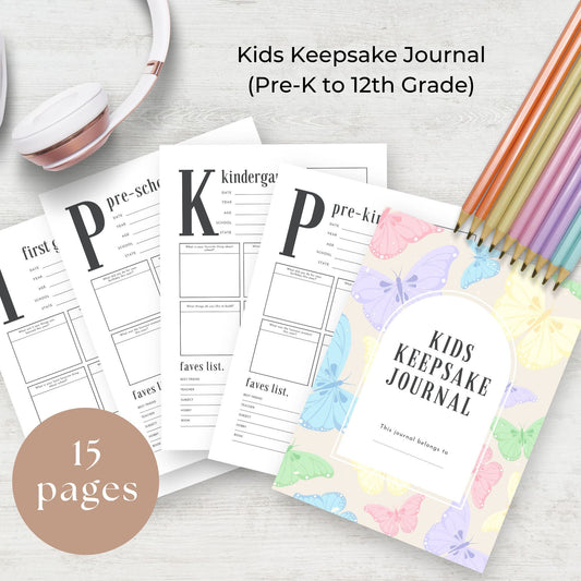 Kids Keepsake Journal - Printable 15-Page Memory Book from Pre-K to 12th Grade for Cherished Milestones