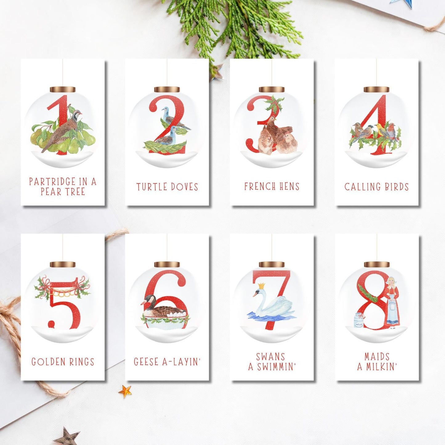 12 Days of Christmas Cards, Twelve Days of Christmas Tags, 12 Days of Christmas, 12 Days of Christmas Printable Gift Tags, Gifts Tags