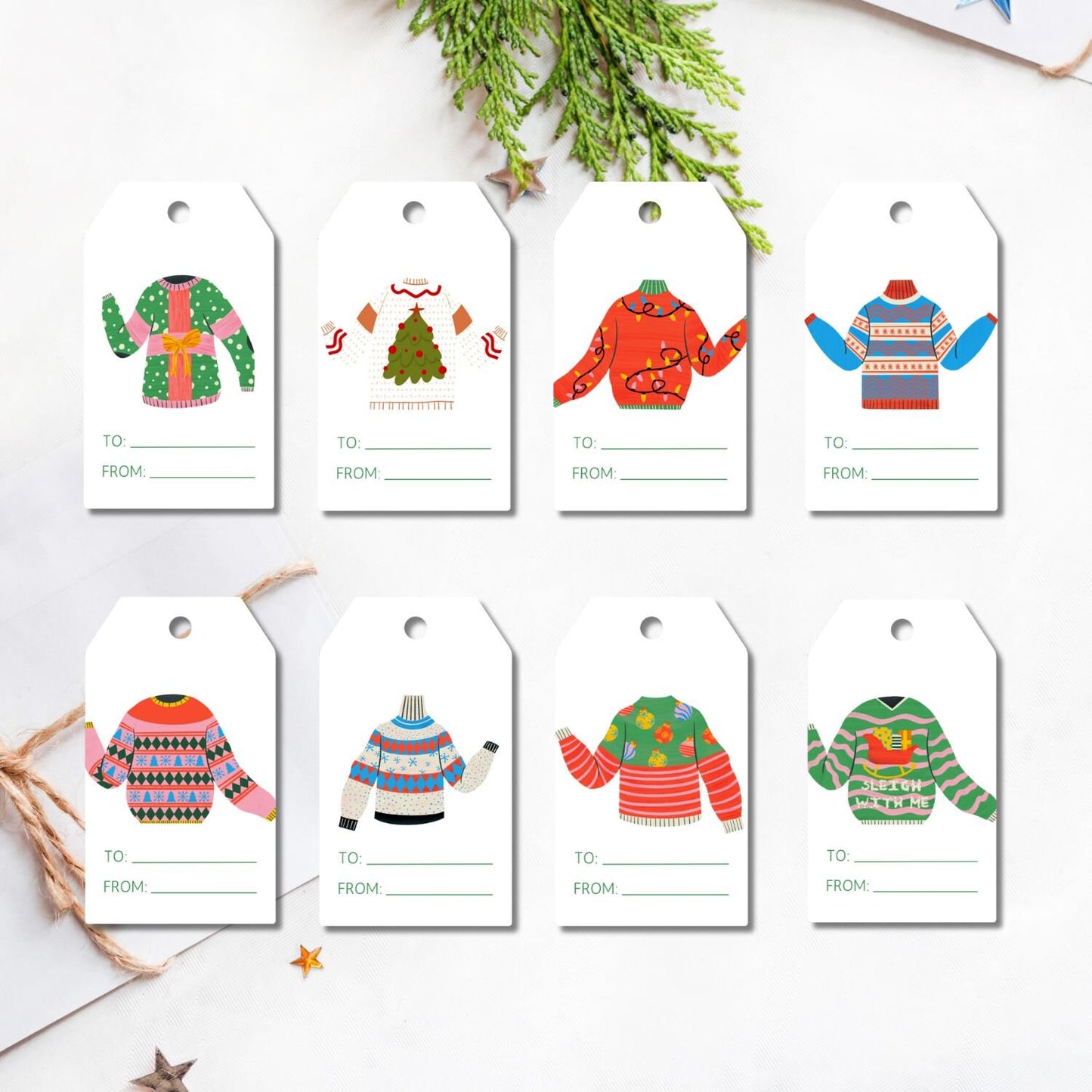 Ugly Sweater Christmas Tags - Set of 8 Festive and Fun Holiday Gift Tags