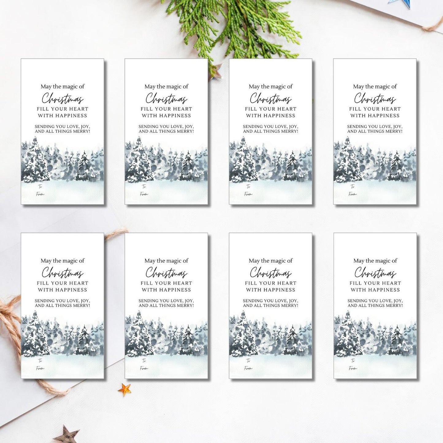 Minimalist Winter Blue Watercolor Christmas Gift Tags - Set of 8 Printable Tags for Stylish and Consistent Holiday Presentations