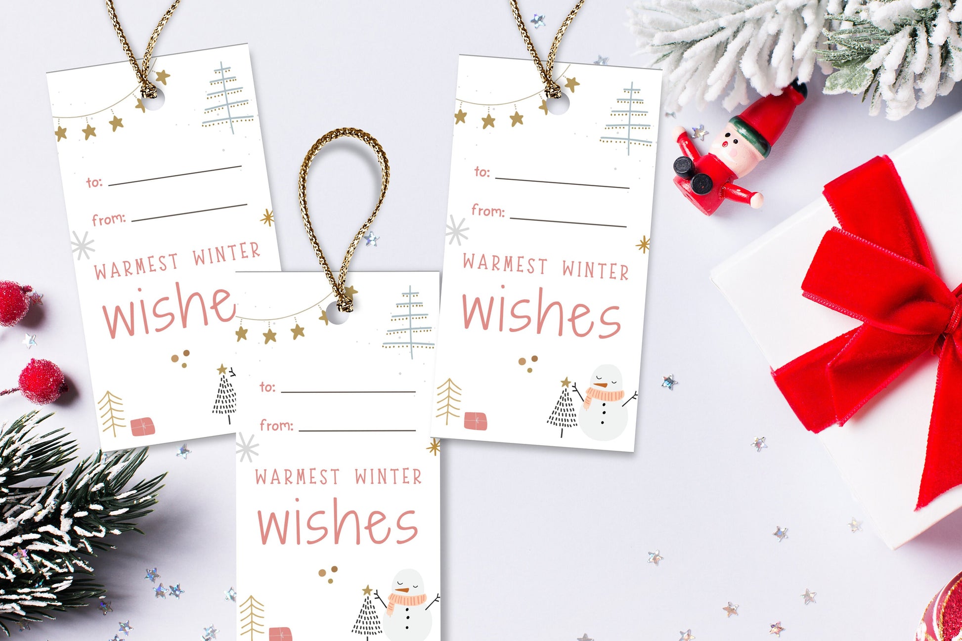 Pastel Christmas Minimalist Gift Tags - Set of 8 Printable Tags for Elegant and Contemporary Holiday Giving