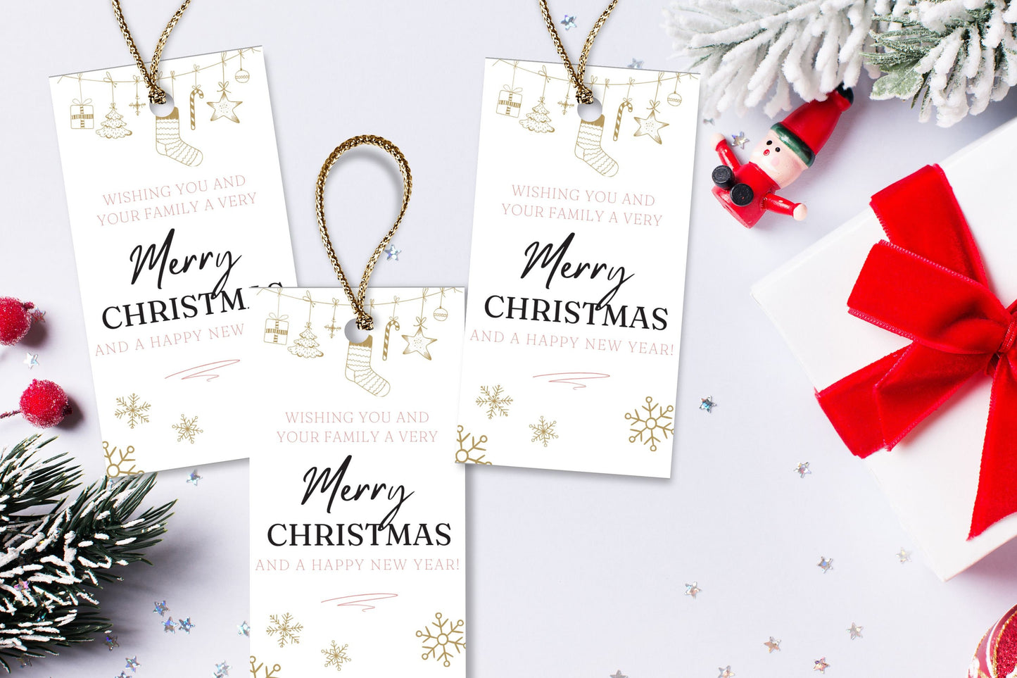 Gold & Rose Gold Minimalist Christmas Gift Tags - Set of 8 Printable Tags for Glamorous and Contemporary Holiday Giving