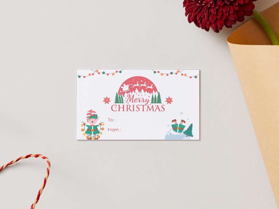 Festive Red and Green Christmas Gift Tags - Set of 10 Printable Tags for Holiday Joy and Gift-Giving