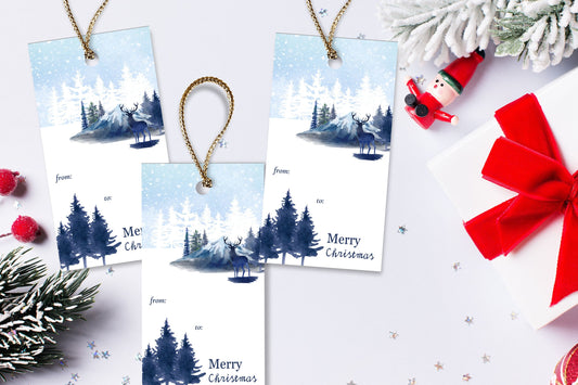 Blue Ombre Watercolor Christmas Gift Tags - Set of 8 Printable Tags with Consistent and Elegant Holiday Design