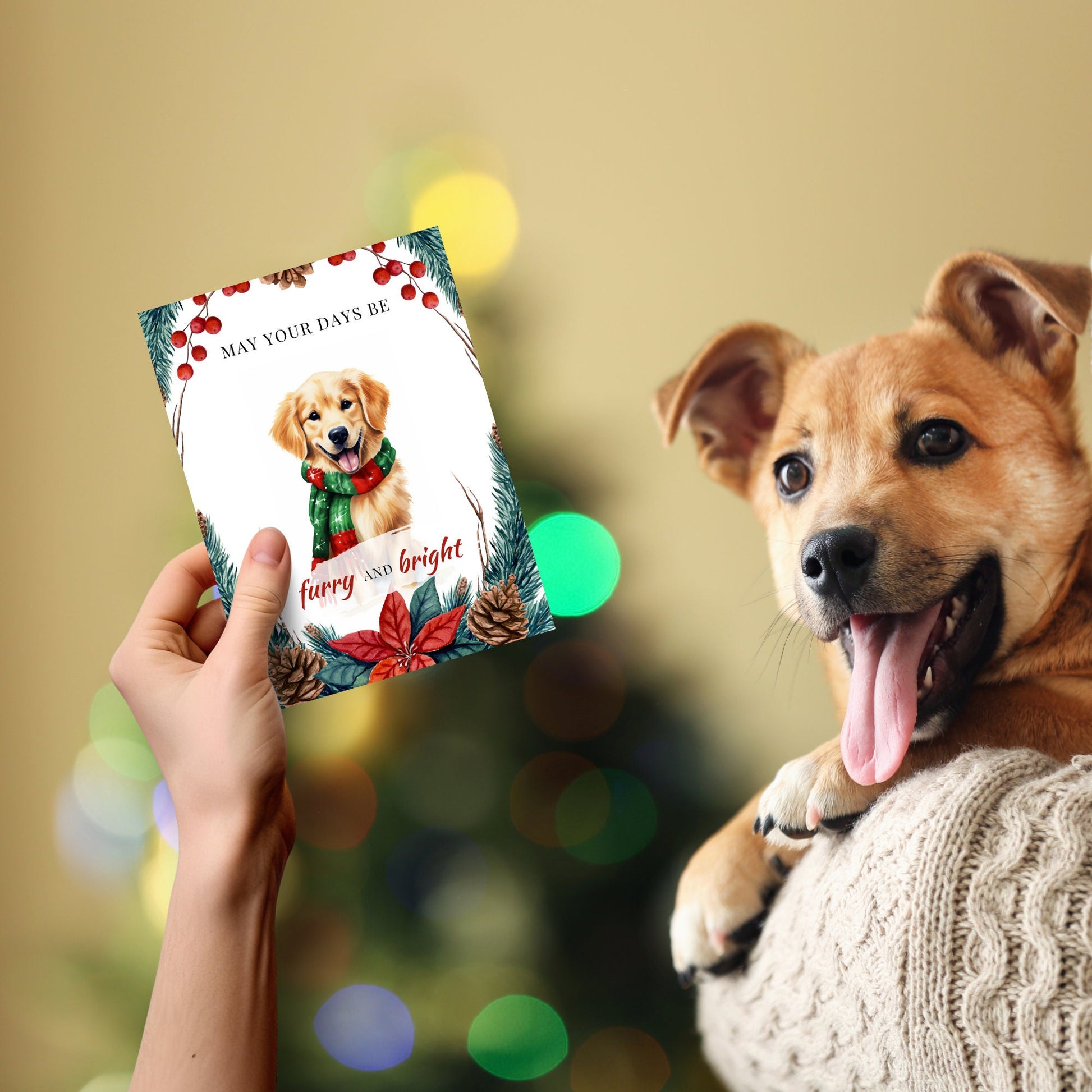 Christmas Dogs Theme Cards - Printable 5&quot; x 7&quot; Holiday Greeting Cards, JPG, US 8.5&quot; x 11&quot; and A4 Ready for Easy Printing