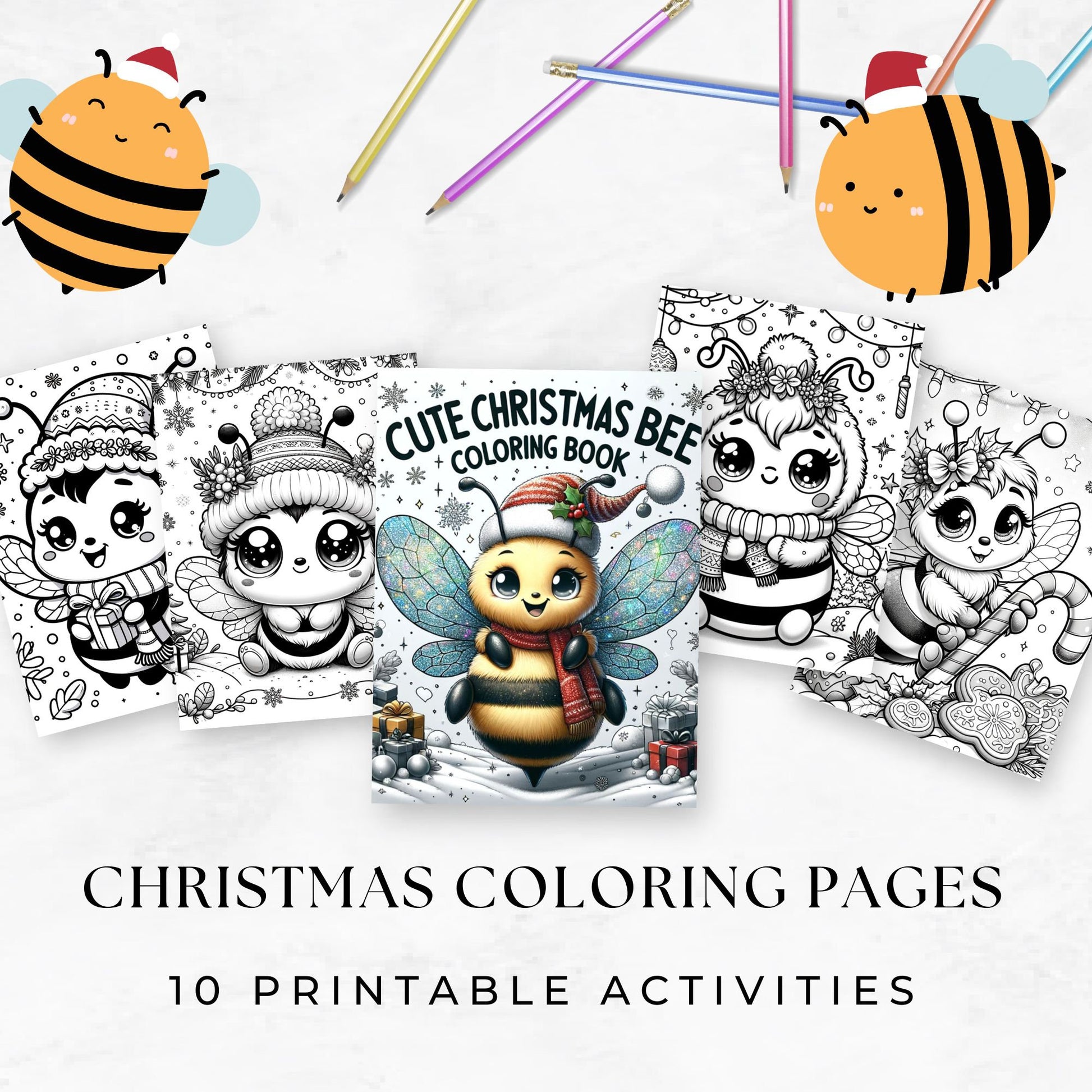 Christmas Coloring Pages | Printable Christmas Coloring Book | Bees Coloring Pages | Printable Coloring Pages | Digital Download