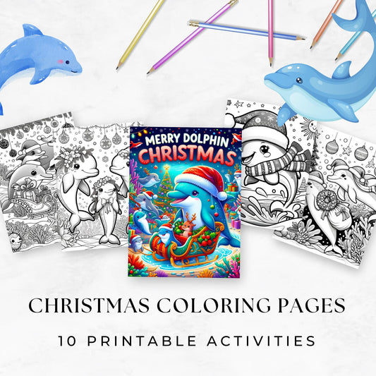 Christmas Coloring Pages | Printable Christmas Coloring Book | Dolphins Coloring Pages | Printable Coloring Pages | Digital Download