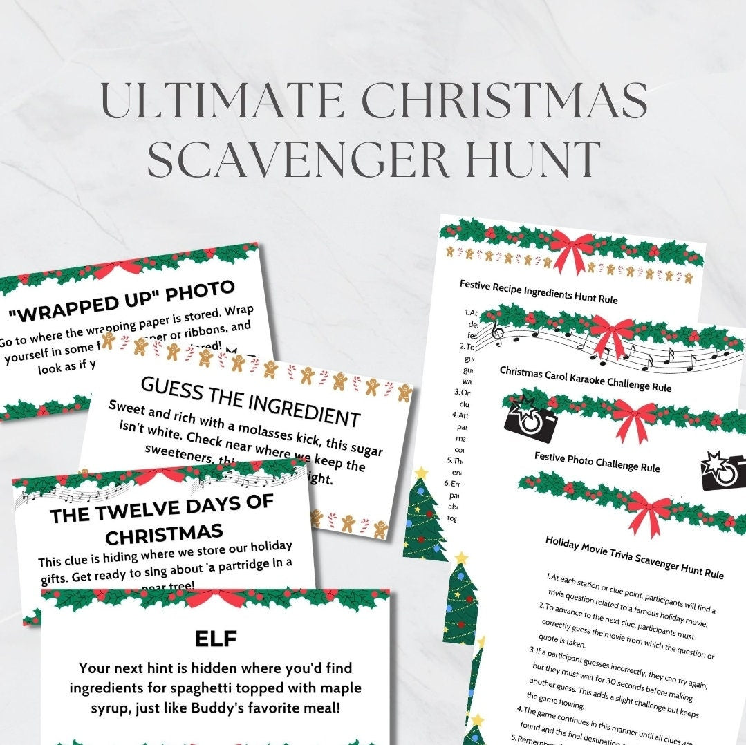 Christmas Treasure Hunt Clues | Fun At Home | Christmas Games | Scavenger Hunt Clue Cards | Printable Kids Treasure Hunt Coupons