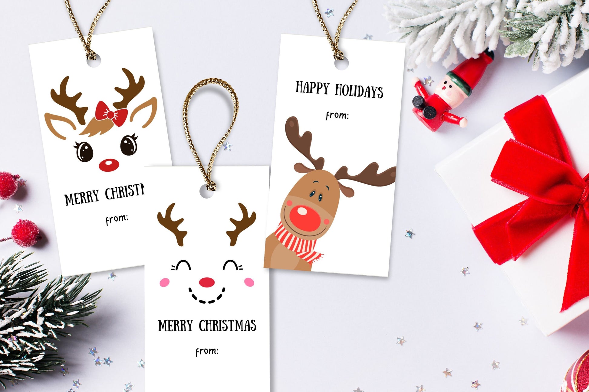 Reindeer Tags | Christmas Tags | Gift Tags | Treat Tags | Instant Download | Hang Tags | Reindeer - Printable Digital File