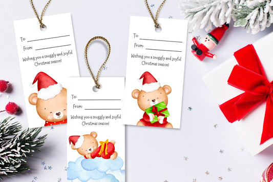 Adorable & Cuddly Christmas Bear Gift Tags - Set of 8 Printable Tags for a Cute and Festive Holiday Touch