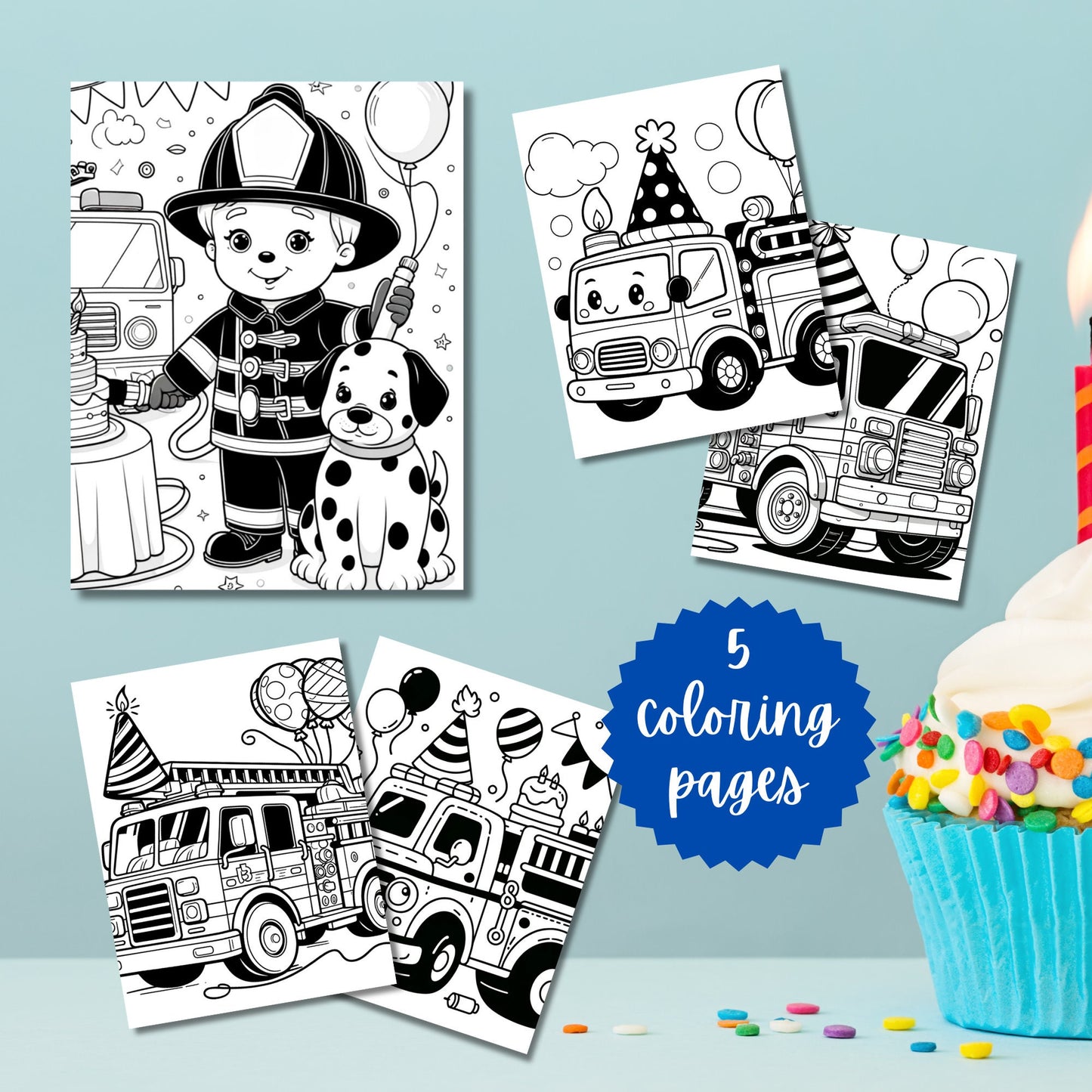 Fireman Birthday Coloring Page | Coloring Book | Party Favor | Digital Download | Coloring Pages For Kids