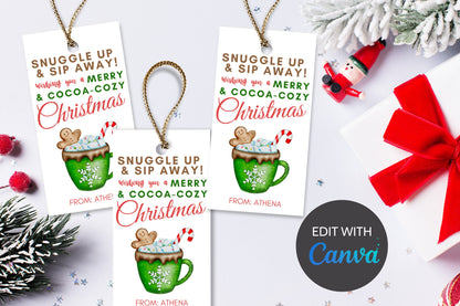 Hot Cocoa Gift Tag | Champagne Gift Tag | Christmas Gift Tag | Canva Template | Holiday Teacher Staff Gift Idea