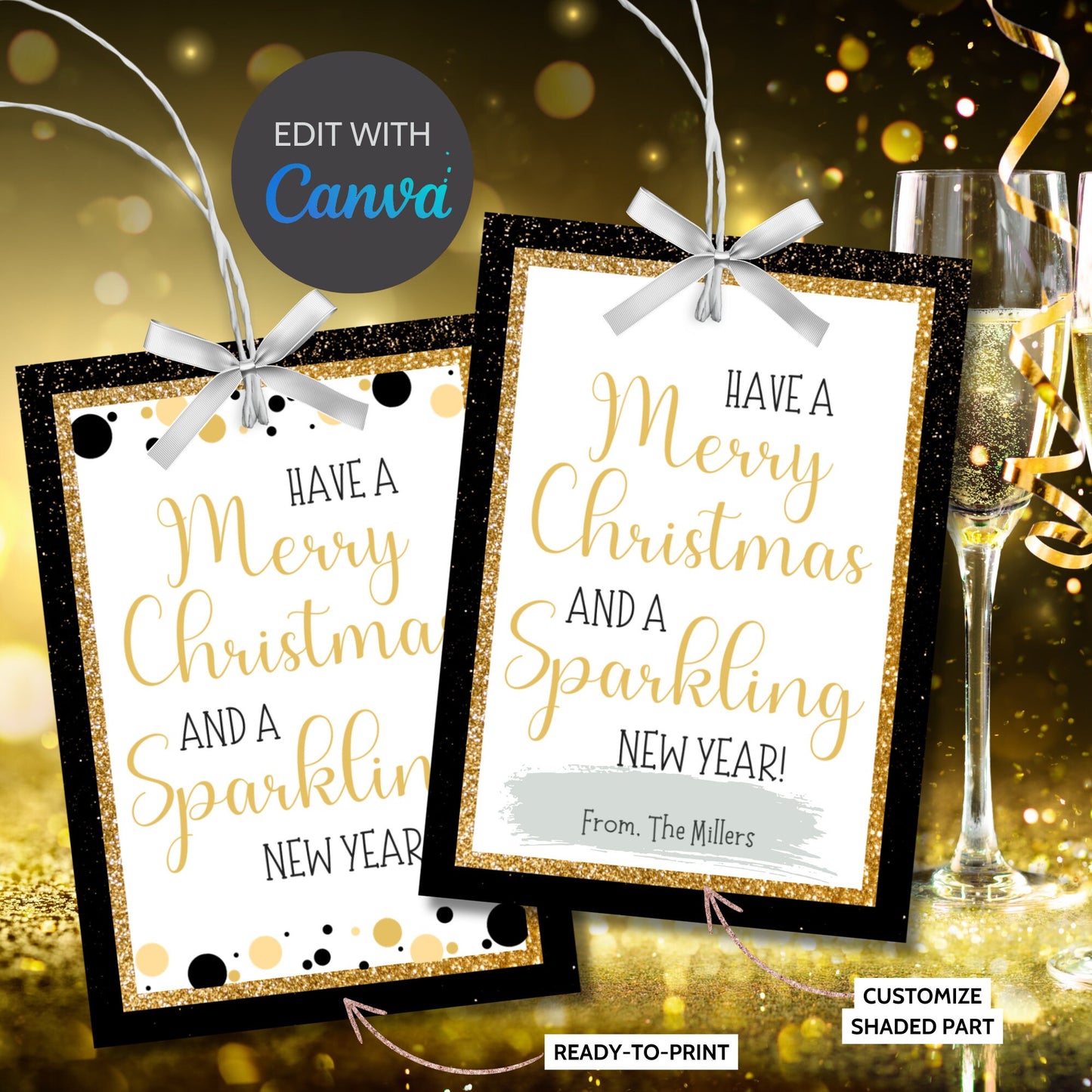 Sparkling New Year Tag, New Year Tag, Christmas Gift Tag Printable, New Years Eve Treat, Champagne Tag