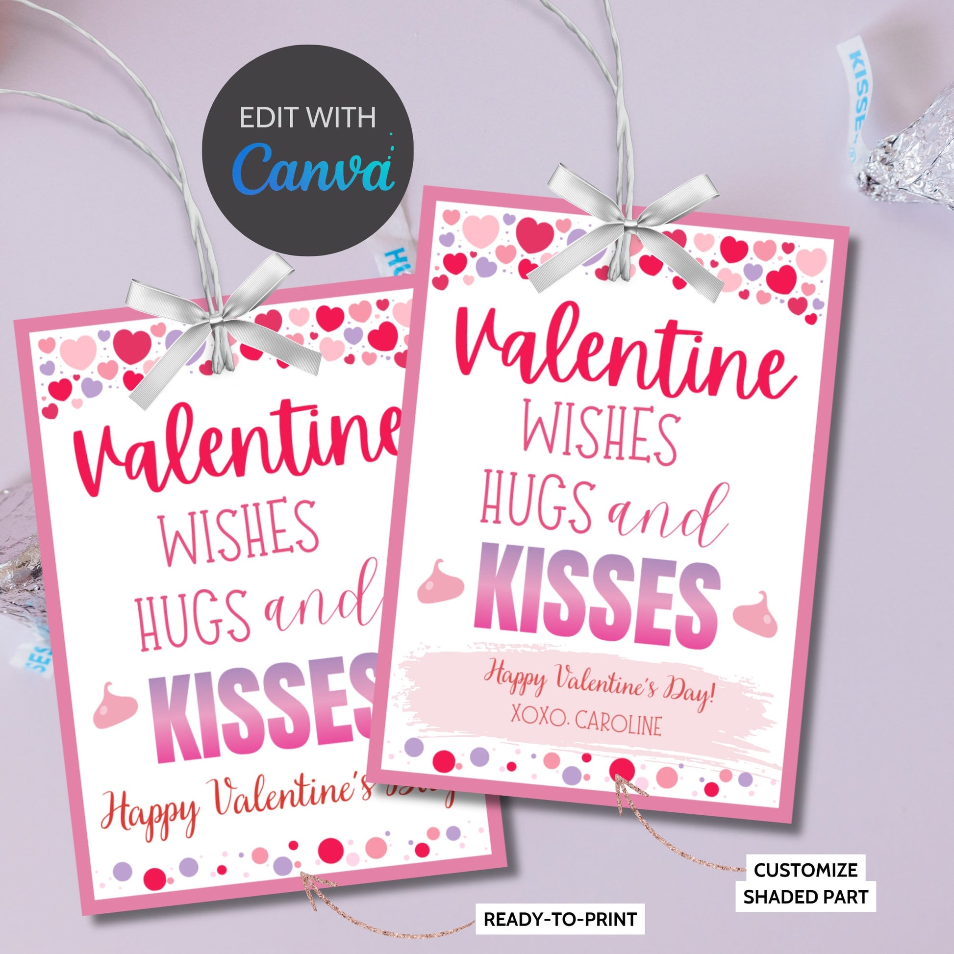 Instant Download | Hersheys Kisses Valentine Tag | Hugs And Kisses Gift Tags | Valentines Day Xoxo Tag | Printable Valentine