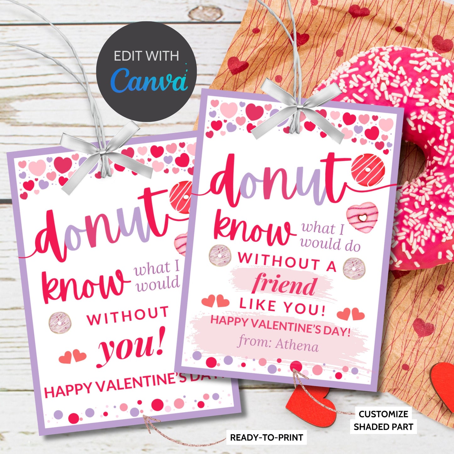 I Donut Know What I Would Do Without You | Valentine Favor Tags | Friend Like You | Dunkin Donut | Donut Stickers