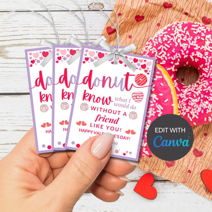 I Donut Know What I Would Do Without You | Valentine Favor Tags | Friend Like You | Dunkin Donut | Donut Stickers