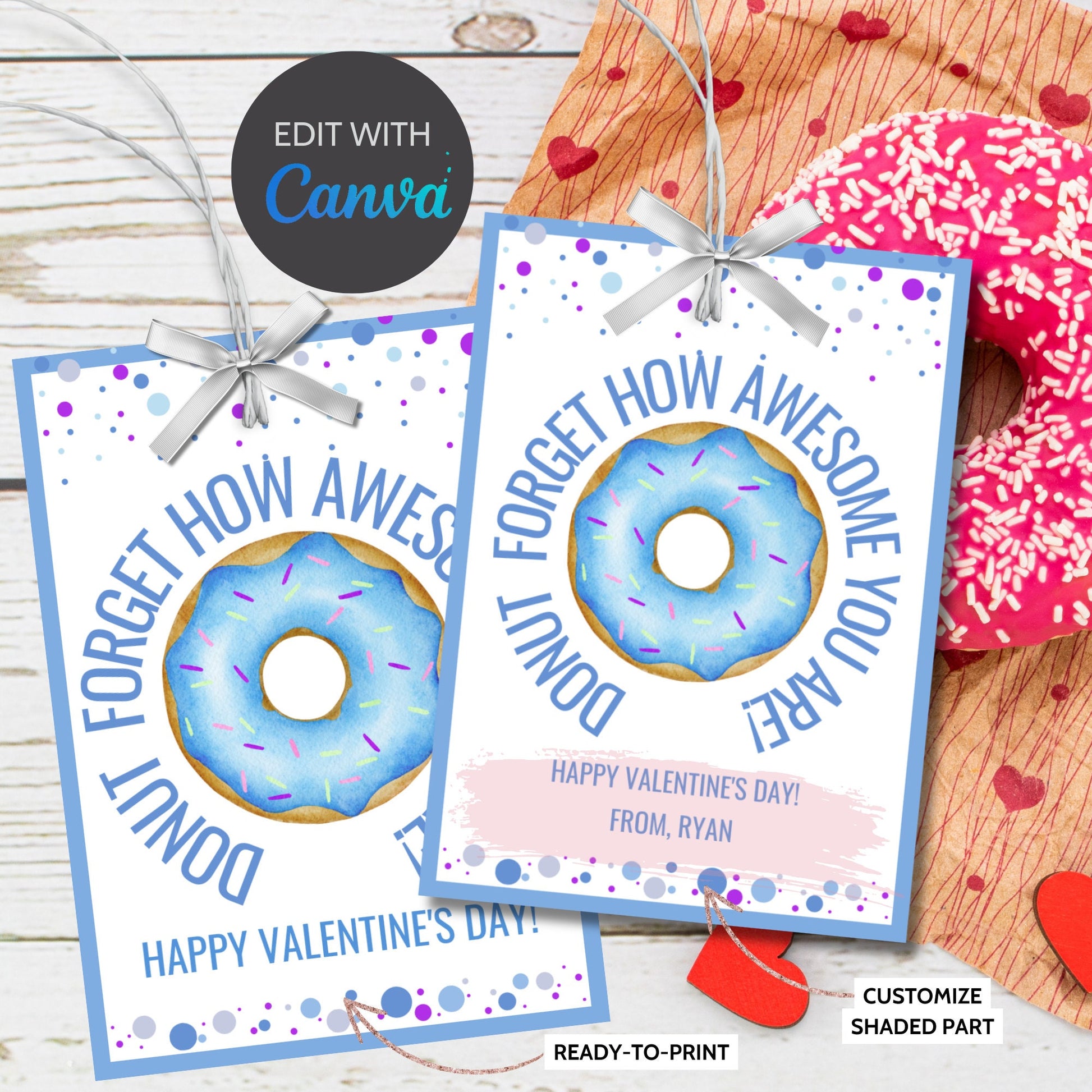 Donut Forget How Awesome You Are | Dunkin Donut Tag | Valentine Favor Tags | Friend Like You | Donut Stickers